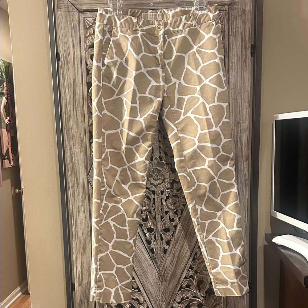 Michael Kors Beige and White Patterned Straight Leg Pants
